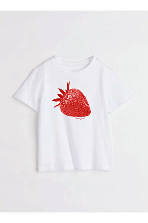 Sweet Girl Çilek Baskılı Bisiklet Yaka Basic Trend Kadın T-shirt