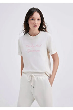 Lucky Girl Syndrome Baskılı Bisiklet Yaka Basic Trend Kadın T-shirt