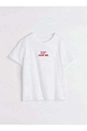 Just Be Baskılı Bisiklet Yaka Basic Trend Kadın T-shirt