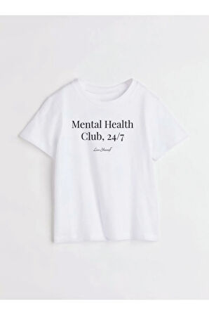 Mental Health Baskılı Bisiklet Yaka Basic Trend Kadın T-shirt