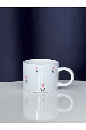 Pembe Lale Desenli Kupa Bardak Kahve Mug