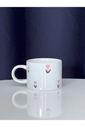 Pembe Lale Desenli Kupa Bardak Kahve Mug