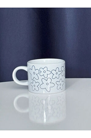 Çizgi Çiçek Kupa Bardak Kahve Mug