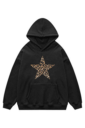Unisex Leopard Star Sweatshirt Kapşonlu Hoodie
