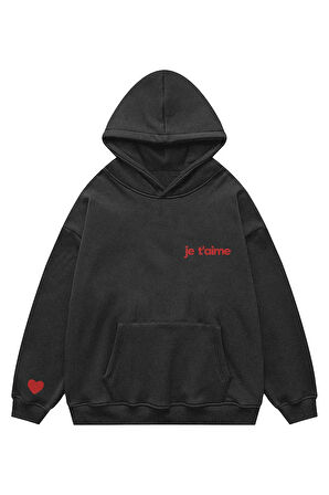 Unisex je  t'aime Sweatshirt Kapşonlu Hoodie