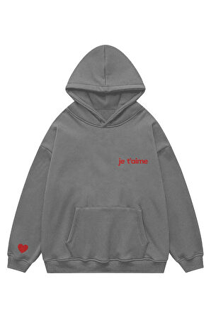 Unisex je  t'aime Sweatshirt Kapşonlu Hoodie