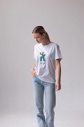 Dance Baskılı Bisiklet Yaka Basic Trend Kadın T-shirt