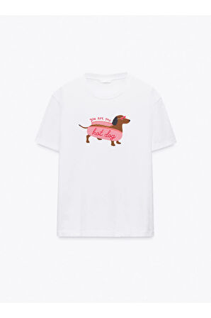 You Are One Hot Dog Baskılı Bisiklet Yaka Basic Trend Kadın T-shirt