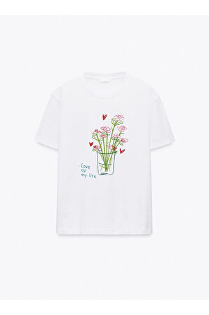Love Of My Life Baskılı Bisiklet Yaka Basic Trend Kadın T-shirt