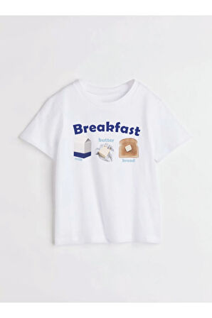 Breakfast Baskılı Bisiklet Yaka Basic Trend Kadın T-shirt