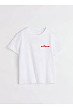 je t'aime Baskılı Bisiklet Yaka Basic Trend Kadın T-shirt