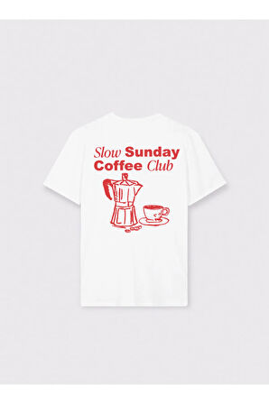 Coffee Club Baskılı Bisiklet Yaka Basic Trend Kadın T-shirt