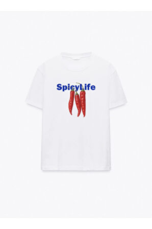 Spicy Life Baskılı Bisiklet Yaka Basic Trend Kadın T-shirt