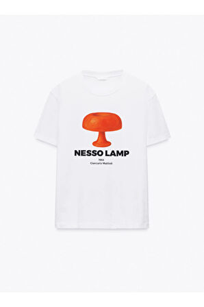 Nesso Lamp Baskılı Bisiklet Yaka Basic Trend Kadın T-shirt