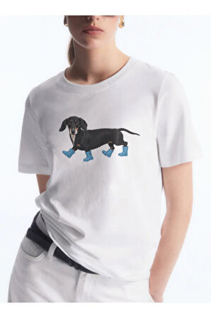 Hot Dog Baskılı Bisiklet Yaka Basic Trend Kadın T-shirt