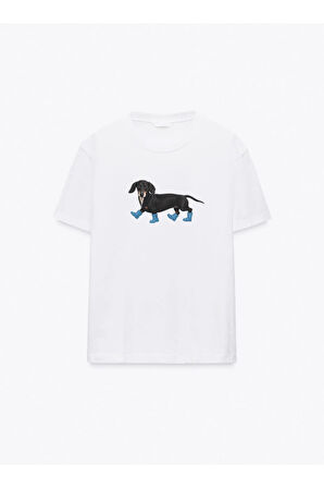 Hot Dog Baskılı Bisiklet Yaka Basic Trend Kadın T-shirt