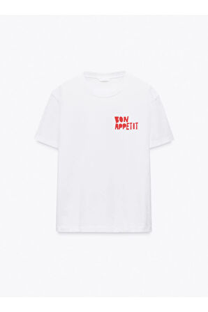 Bon Appetit Baskılı Bisiklet Yaka Basic Trend Kadın T-shirt