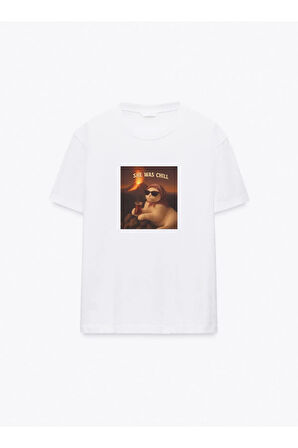 She was chill Baskılı Bisiklet Yaka Basic Trend Kadın T-shirt