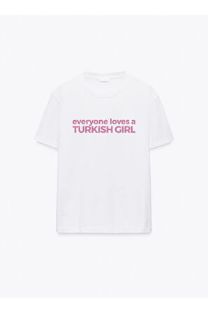 Turkish Girl Baskılı Bisiklet Yaka Basic Trend Kadın T-shirt