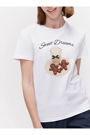 Sweet Dreams Baskılı Bisiklet Yaka Basic Trend Kadın T-shirt