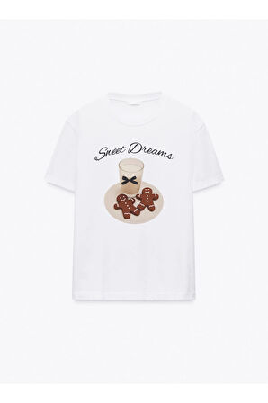 Sweet Dreams Baskılı Bisiklet Yaka Basic Trend Kadın T-shirt