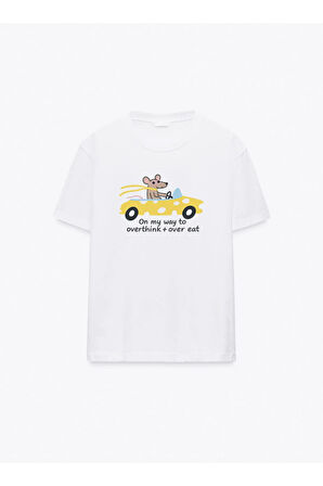 On My Way Baskılı Bisiklet Yaka Basic Trend Kadın T-shirt