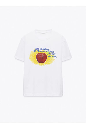 No Lemons Today Baskılı Bisiklet Yaka Basic Trend Kadın T-shirt