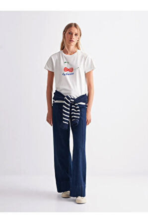 Les Cerises Baskılı Bisiklet Yaka Basic Trend Kadın T-shirt