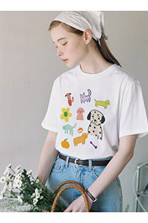 Pet Parade Baskılı Bisiklet Yaka Basic Trend Kadın T-shirt