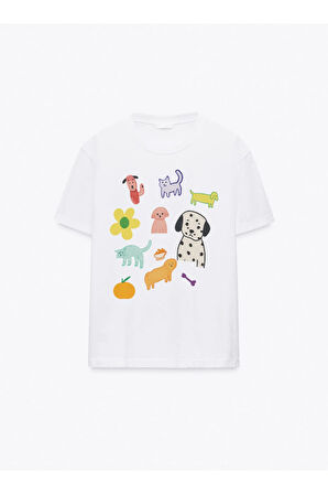 Pet Parade Baskılı Bisiklet Yaka Basic Trend Kadın T-shirt