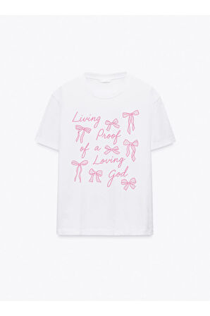 Living Proof Baskılı Bisiklet Yaka Basic Trend Kadın T-shirt