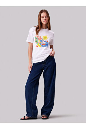 Life of Ease Baskılı Bisiklet Yaka Basic Trend Kadın T-shirt