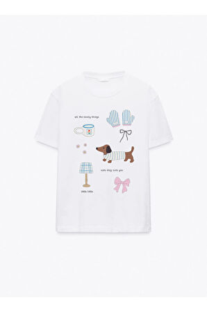 Little Little Baskılı Bisiklet Yaka Basic Trend Kadın T-shirt