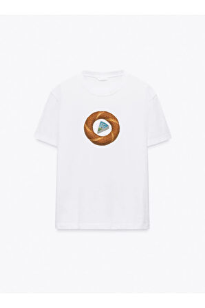 Simit Baskılı Bisiklet Yaka Basic Trend Kadın T-shirt