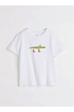 Crocodile Baskılı Bisiklet Yaka Basic Trend Kadın T-shirt