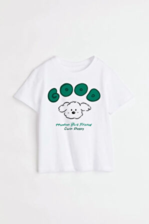 Cute Duppy Baskılı Bisiklet Yaka Basic Trend Kadın T-shirt