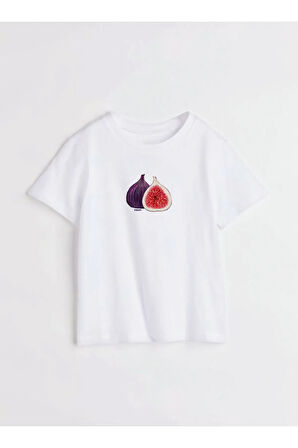 Fruit Baskılı Bisiklet Yaka Basic Trend Kadın T-shirt
