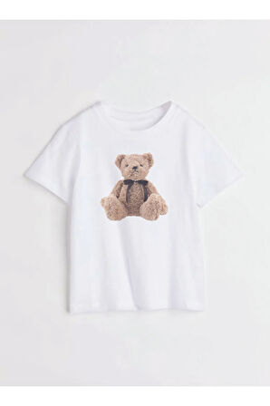 Teddy Baskılı Bisiklet Yaka Basic Trend Kadın T-shirt