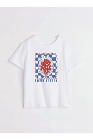 Sweet Cherry Baskılı Bisiklet Yaka Basic Trend Kadın T-shirt