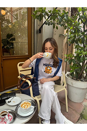 Pancake Baskılı Bisiklet Yaka Basic Trend Kadın T-shirt