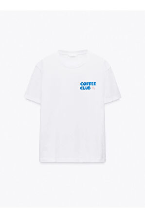 Coffee Club 2 Baskılı Bisiklet Yaka Basic Trend Kadın T-shirt