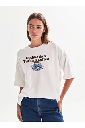 Turkish Coffee Baskılı Bisiklet Yaka Basic Trend Kadın T-shirt