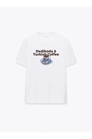 Turkish Coffee Baskılı Bisiklet Yaka Basic Trend Kadın T-shirt