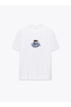 Turkish Coffee 2 Baskılı Bisiklet Yaka Basic Trend Kadın T-shirt
