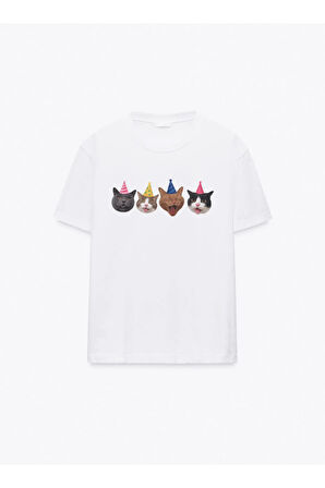 Pawty Time Baskılı Bisiklet Yaka Basic Trend Kadın T-shirt