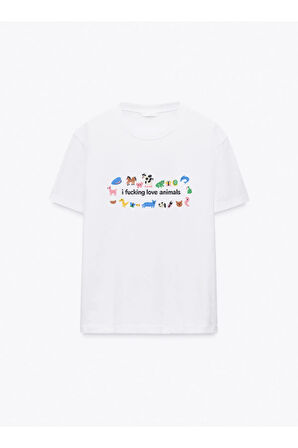 i fu*king love animals Bisiklet Yaka Basic Trend Kadın T-shirt