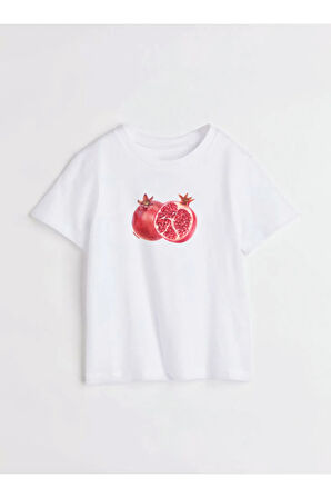 Nar Baskılı Bisiklet Yaka Basic Trend Kadın T-shirt