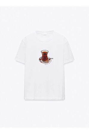 Çay is the main character Baskılı Bisiklet Yaka Basic Trend Kadın T-shirt