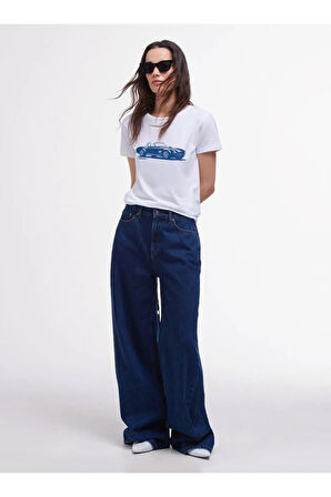 Shelby Baskılı Bisiklet Yaka Basic Trend Kadın T-shirt