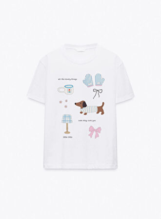 Little Little Baskılı Bisiklet Yaka Basic Kadın T-shirt